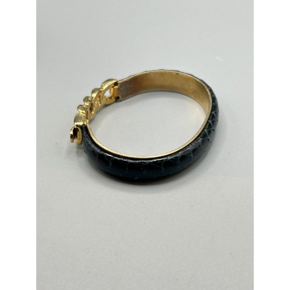Vintage Snakeskin Black Bracelet Gold Plated Chain Style 80s 90s Costume Jewelry - Picture 4 of 8